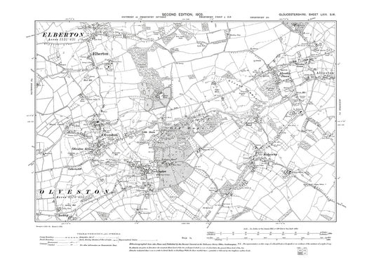 Old OS map dated 1903, showing Elberton, Olveston, Tockington, Ridgway, Alveston in Gloucestershire - 63SW