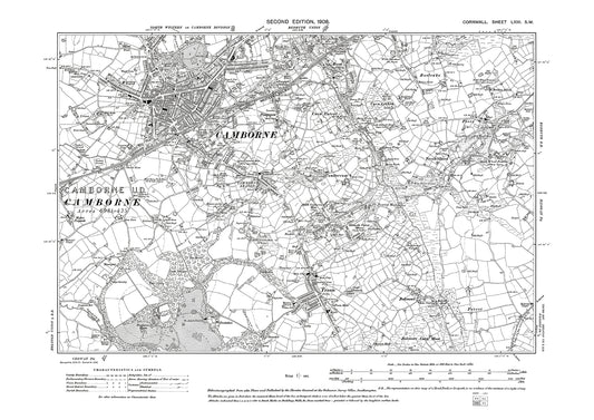 Camborne, Troon, Treskillard, Piece, old map Cornwall 1908: 63SW