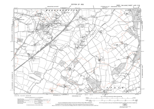 Old OS map dated 1923, showing Margaretting, Stock (north) and Galleywood Common in Essex - 63SW