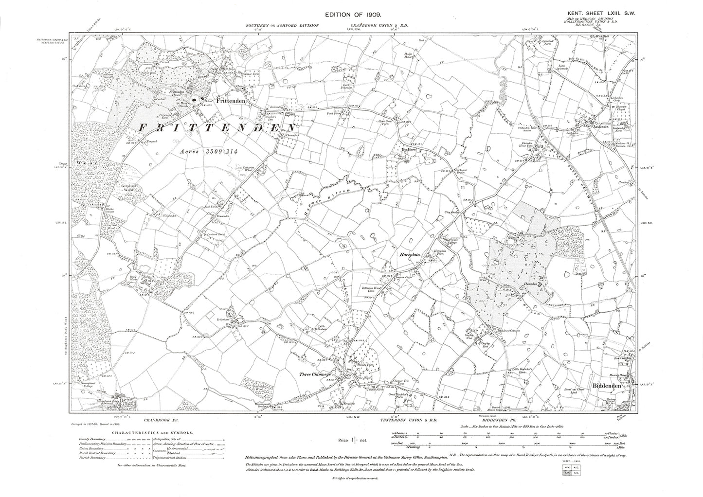 Frittenden, old map Kent 1909: 63SW