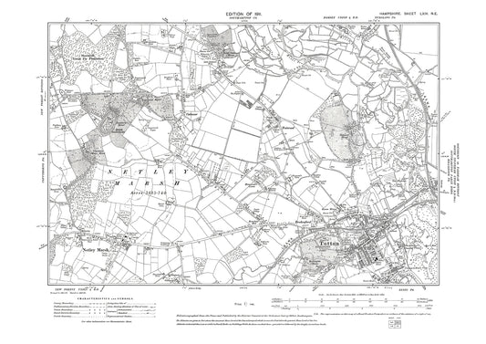 Old OS map dated 1911, showing Totton, Netley Marsh in Hampshire - 64NE