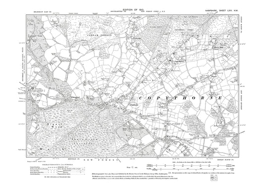 Old OS map dated 1910, showing Cadnam, Winsor, Copythorne, Bartley in Hampshire - 64NW