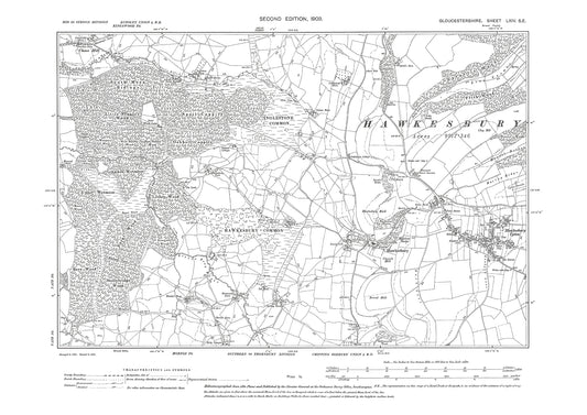 Old OS map dated 1903, showing Hawkesbury, Hawkesbury Upton in Gloucestershire - 64SE