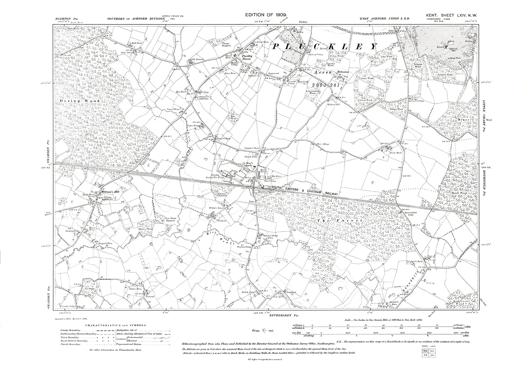 Pluckley, old map Kent 1909: 64NW – Old Map Downloads