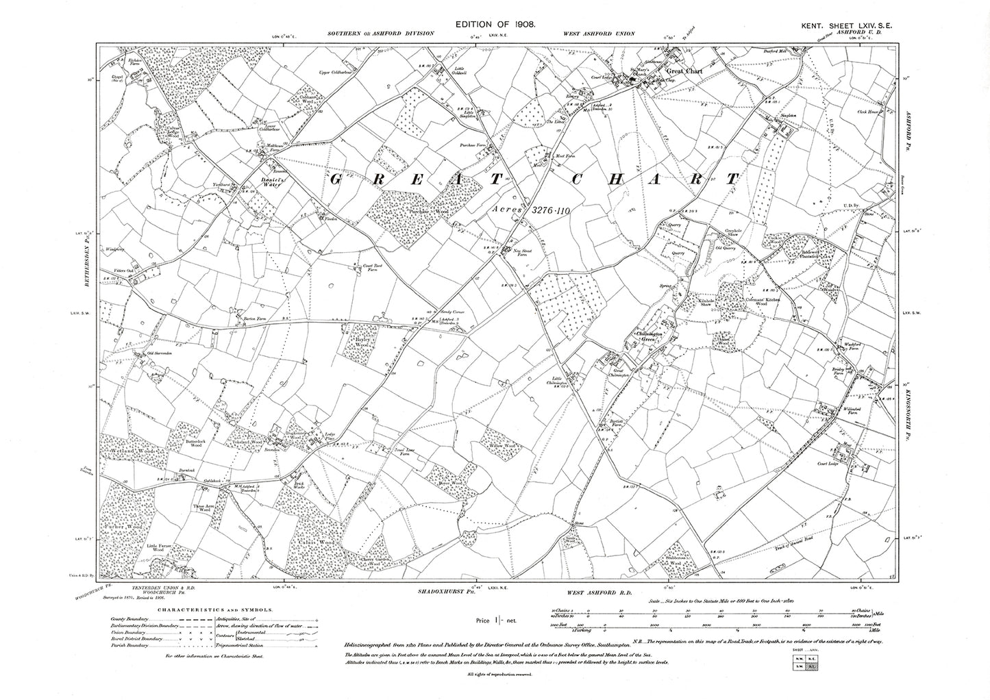 Great Chart, old map Kent 1909: 64SE