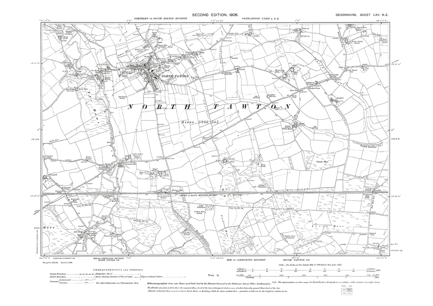 North Tawton, Old Map Devon 1906: 65NE