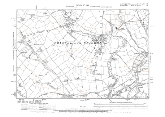 Seisdon, Trysull, Smestow Bridge, old map Staffs 1928: 66NE