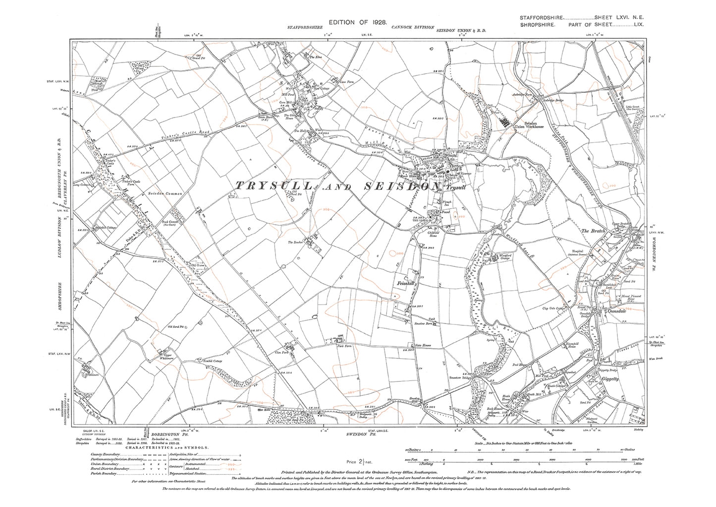 Giggetty, Ounsdale, The Bratch, old map Staffs 1928: 66NE