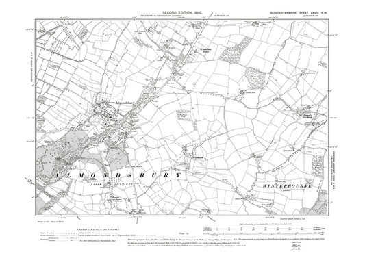 Old OS map dated 1903, showing Almondsbury, Gaunts Earthcott in Gloucestershire - 68NW