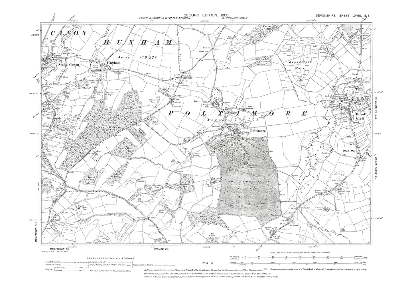 Broad Clyst, Poltimore, Stoke Canon, Huxham, Old Map Devon 1906: 68SE