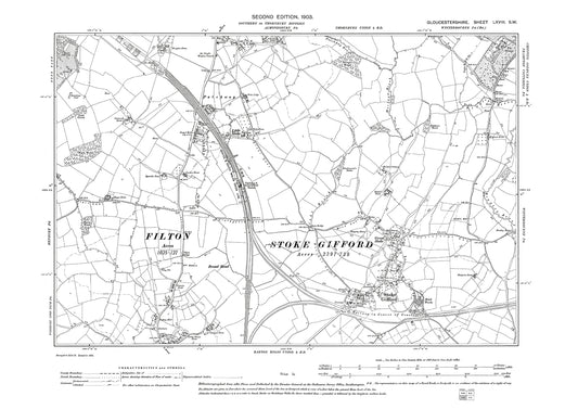 Old OS map dated 1903, showing Stoke Gifford, Filton in Gloucestershire - 68SW