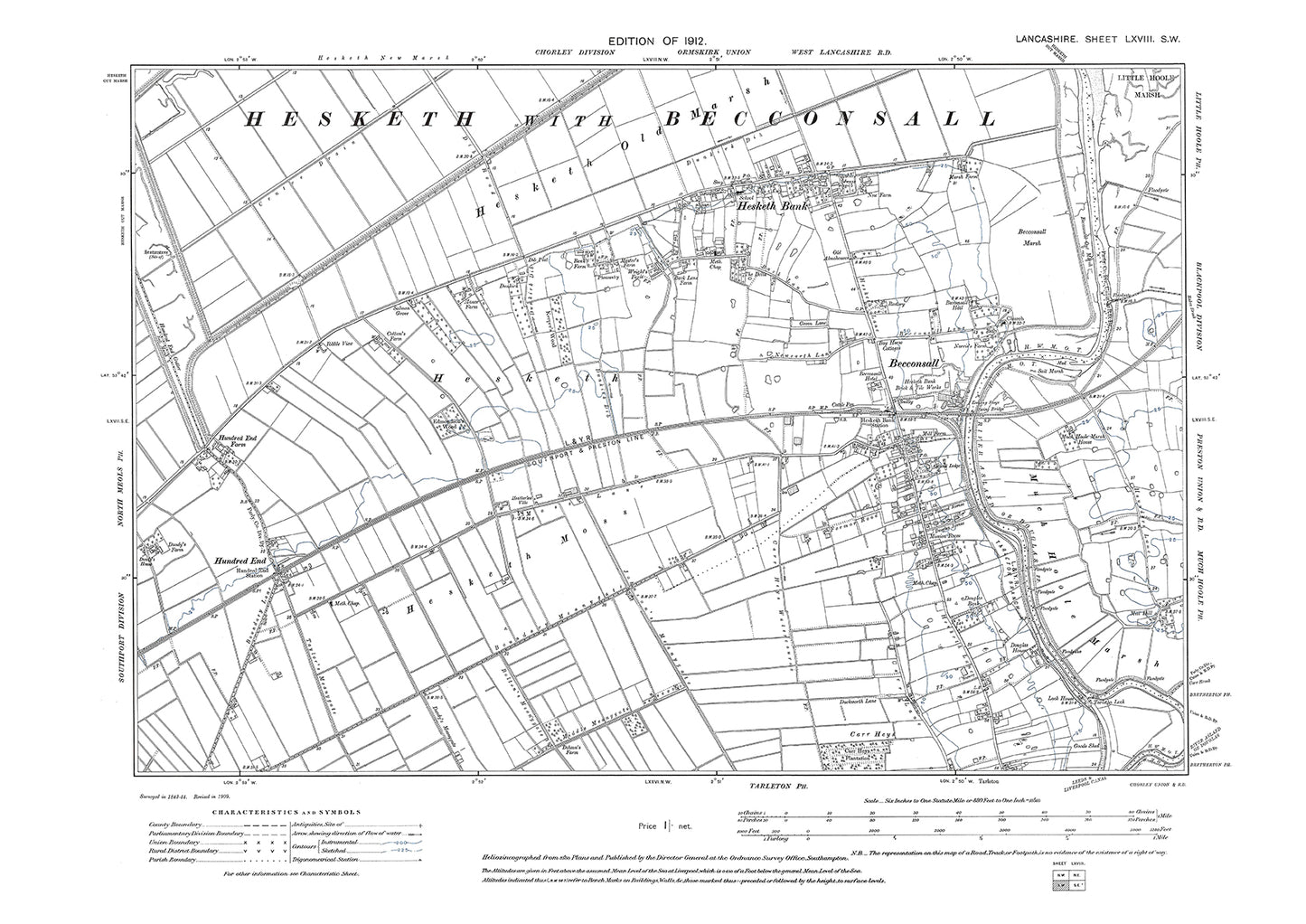 Becconsall, Hesketh Bank - Lancashire in 1912 : 68SW