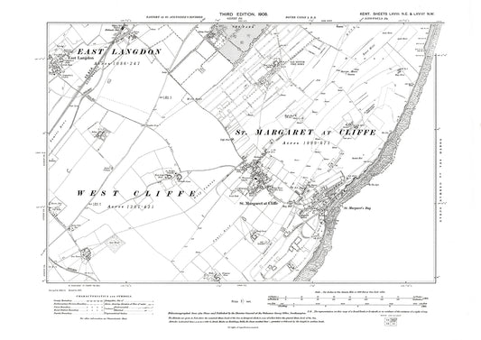 St Margaret at Cliffe, Langdon, old map Kent 1908: 68NE-68aNW