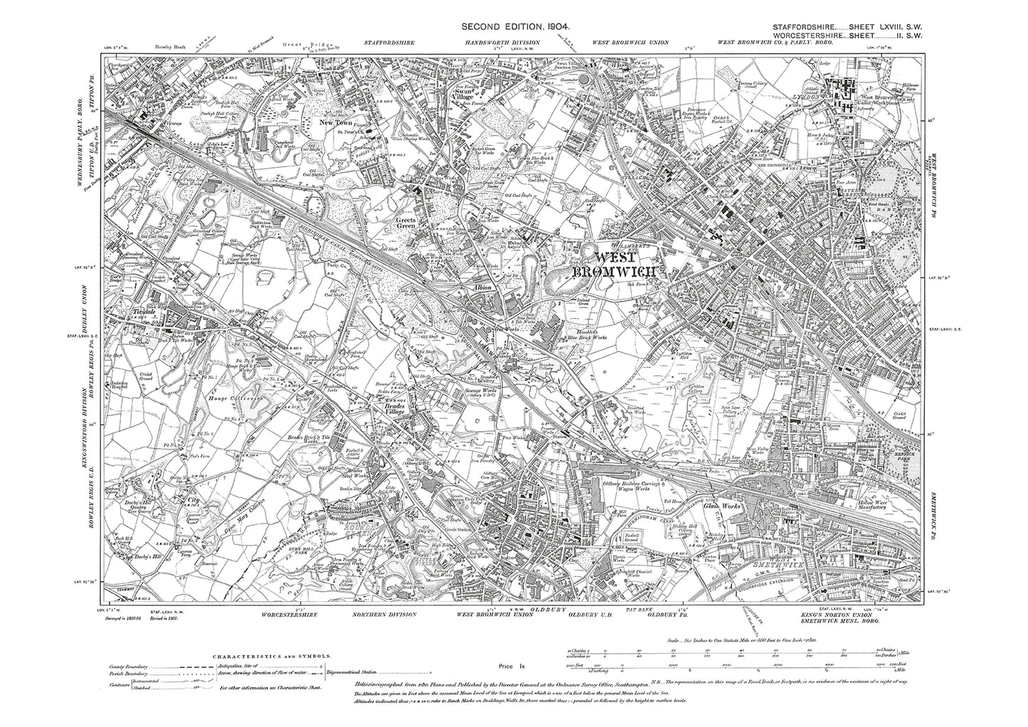 West Bromwich, Tividale, Oldbury, old map Staffs 1904: 68SW