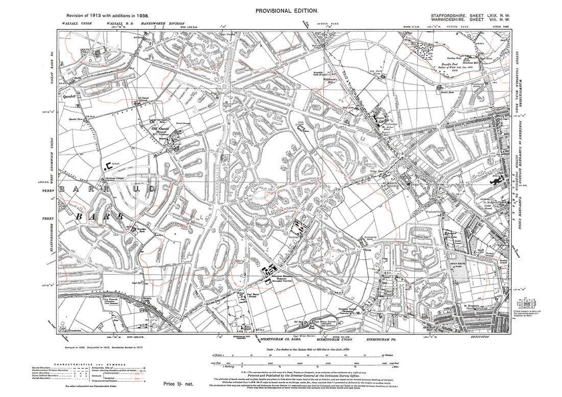 Perry Barr, Old Oscott, old map Staffs 1938: 69NW – Old Map Downloads