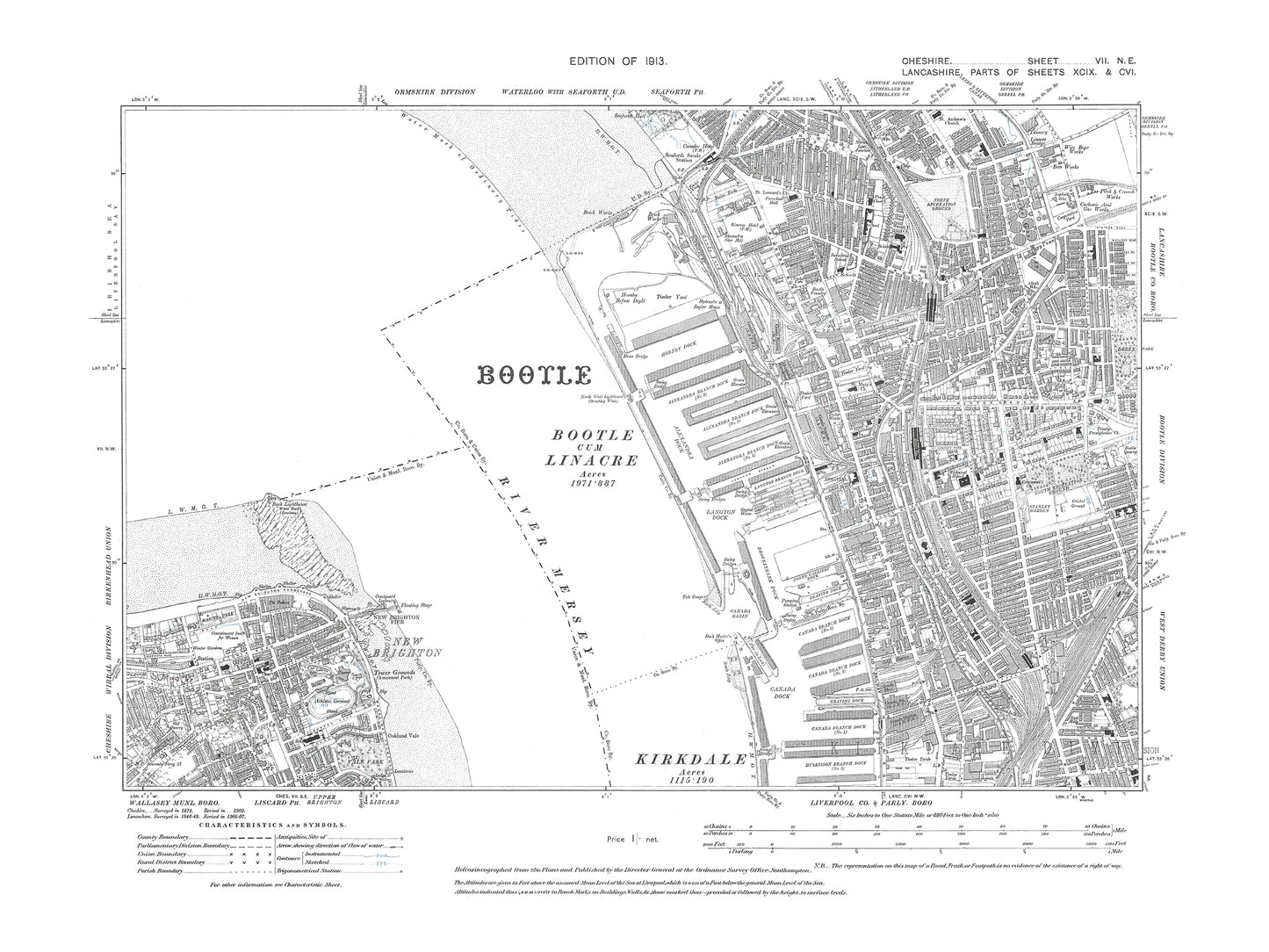 Old OS map dated 1913, showing New Brighton (east) in Cheshire 7NE