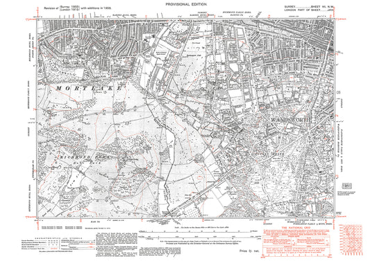 Richmond Park (part), Mortlake old map Surrey 1938: 7NW