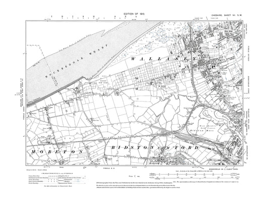 Old OS map dated 1913, showing Wallasey Village, New Brighton (southwest) in Cheshire 7SW