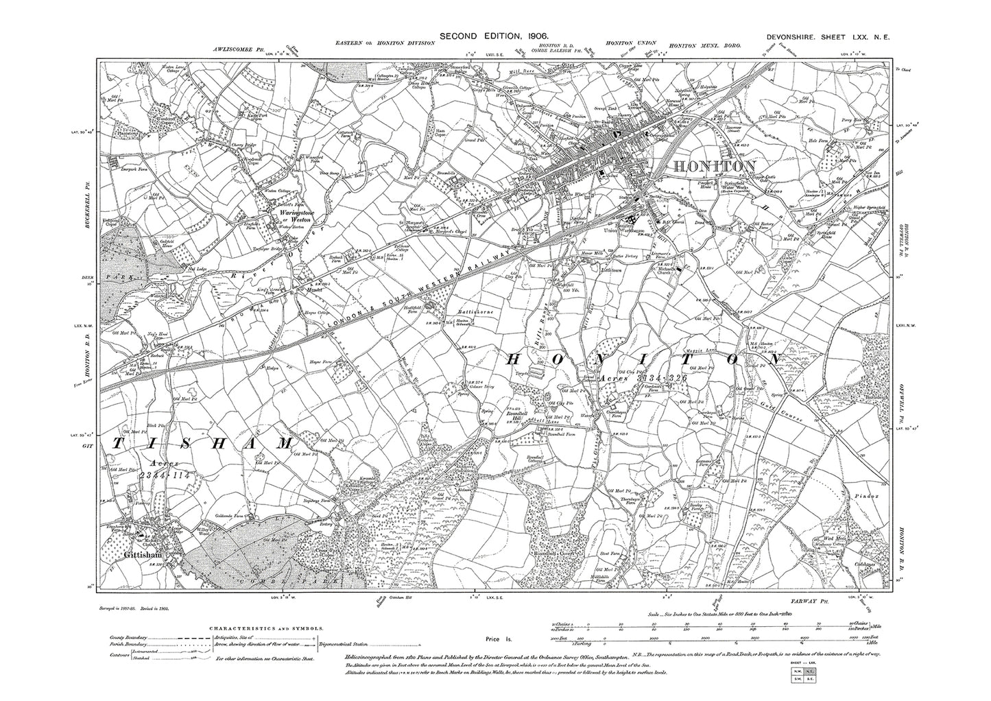 Honiton, Gittisham, Old Map Devon 1906: 70NE