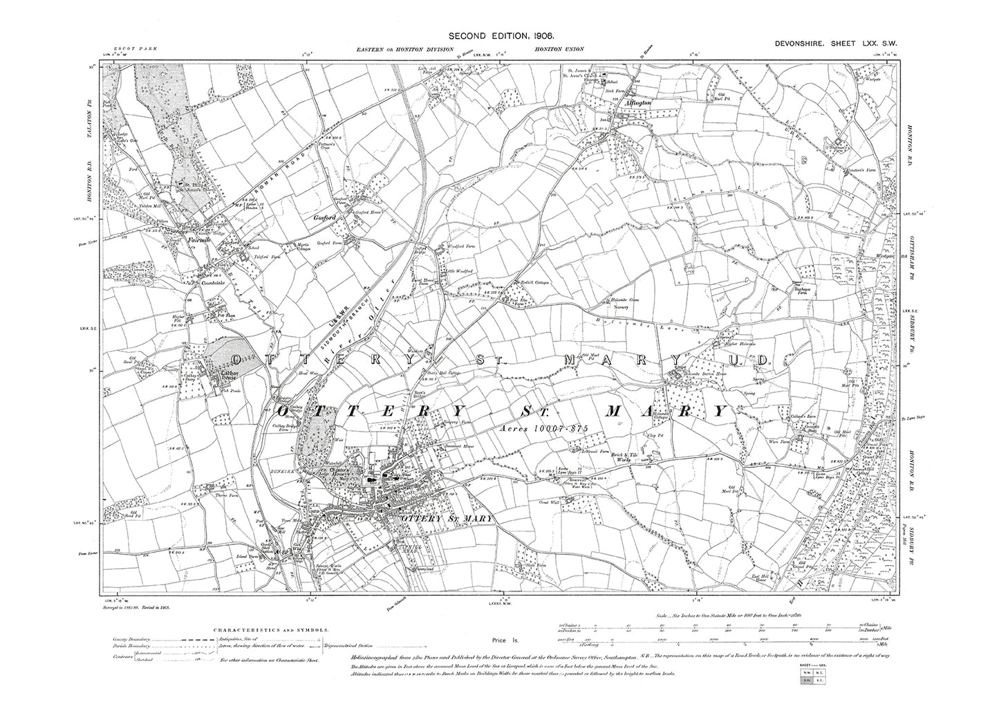 Ottery St Mary, Alfington, Old Map Devon 1906: 70SW
