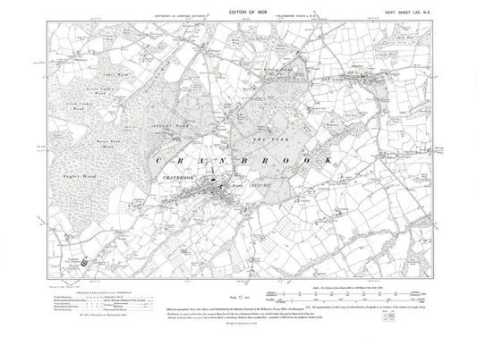 Cranbrook, Sissinghurst, old map Kent 1909: 70NE