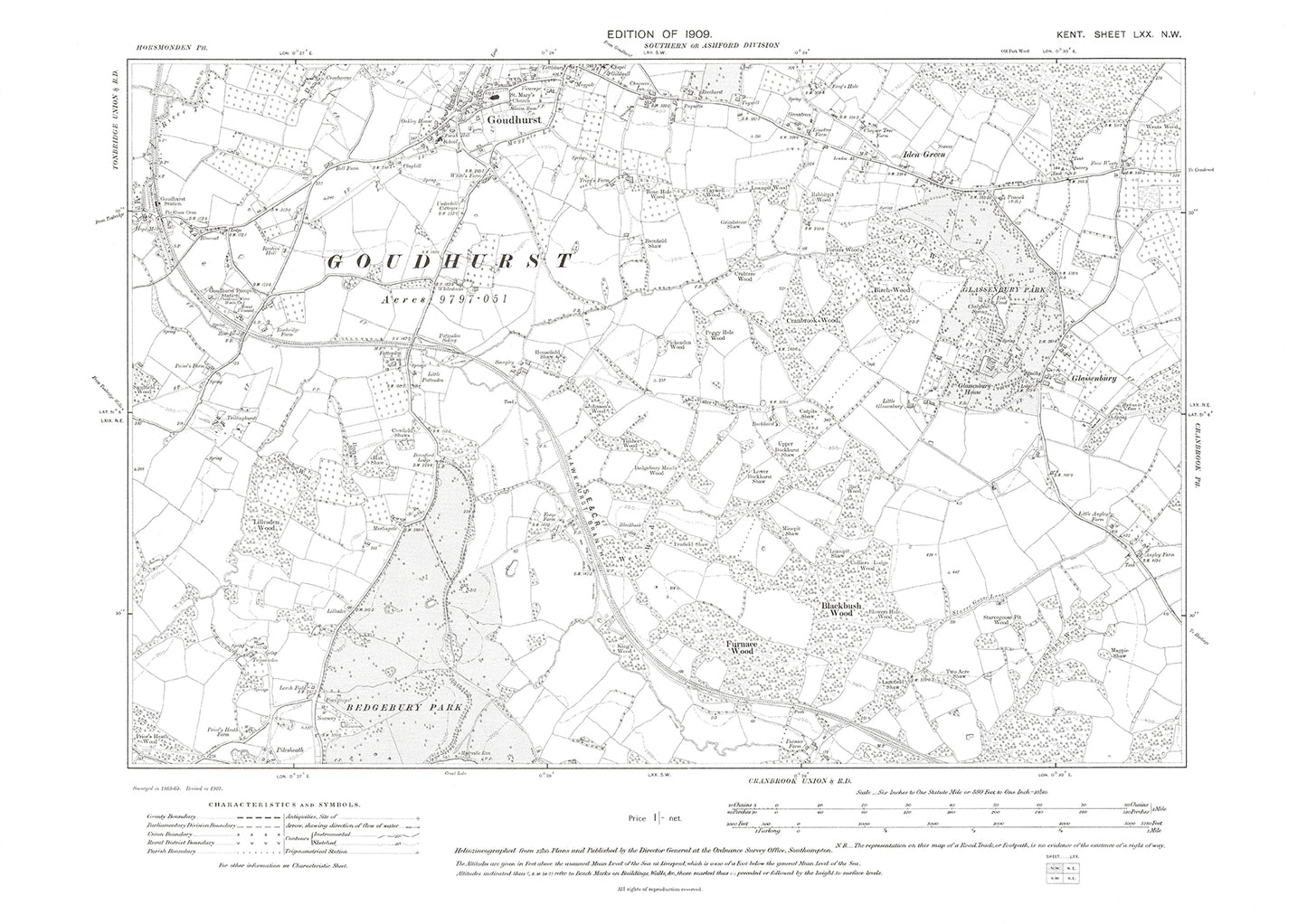 Goudhurst, old map Kent 1909: 70NW