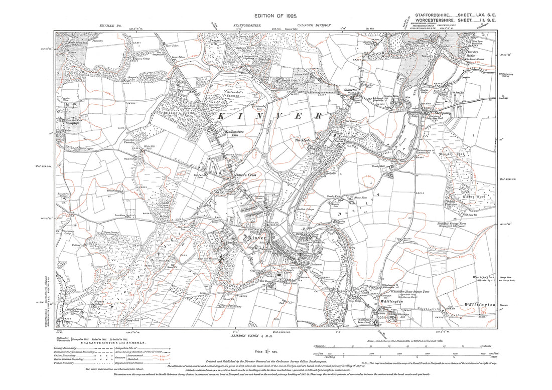 Kinver, Potter's Cross, Stourton, Stewpony, old map Staffs 1925: 70SE ...