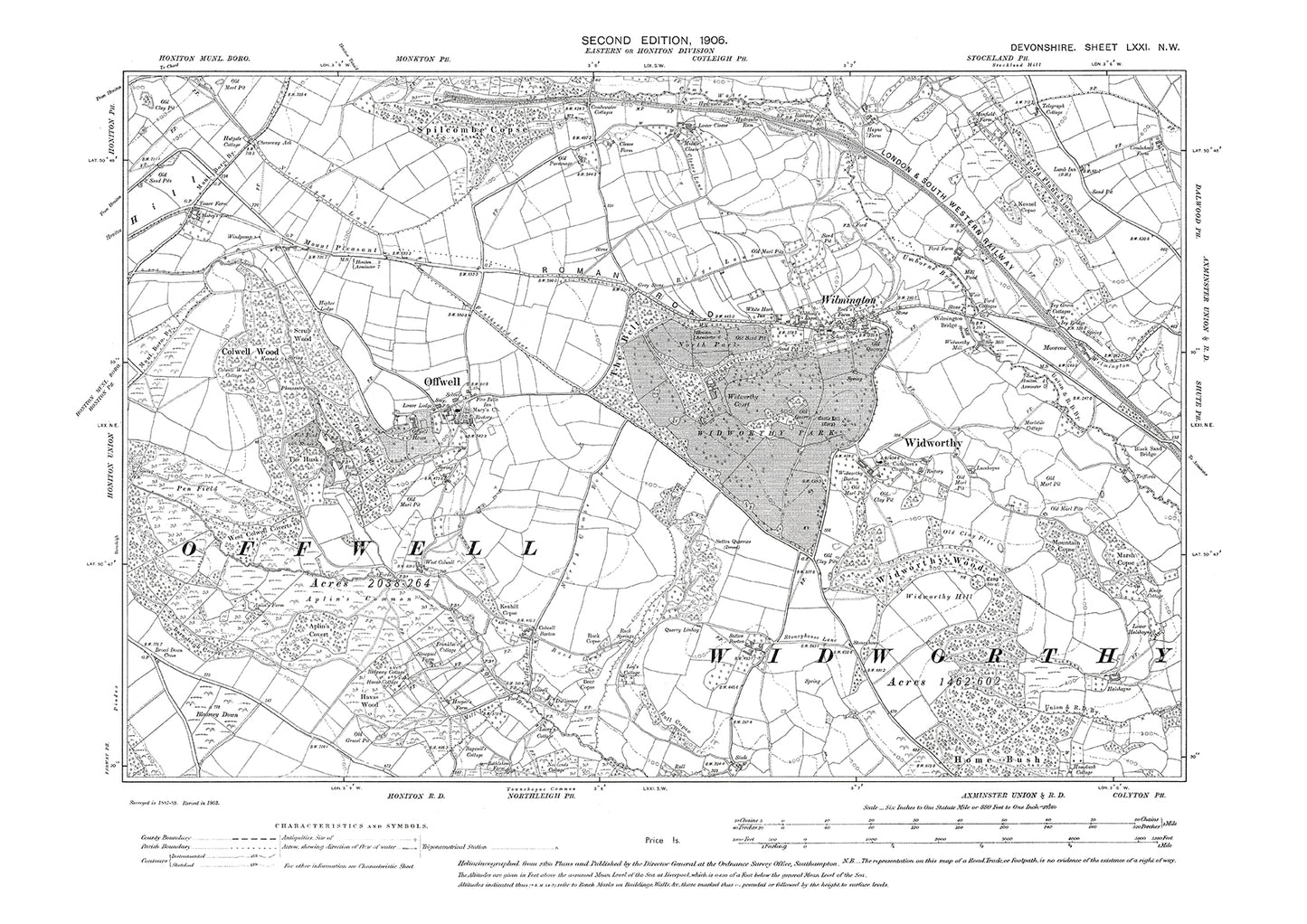 Wilmington, Offwell, Widworthy, Old Map Devon 1906: 71NW