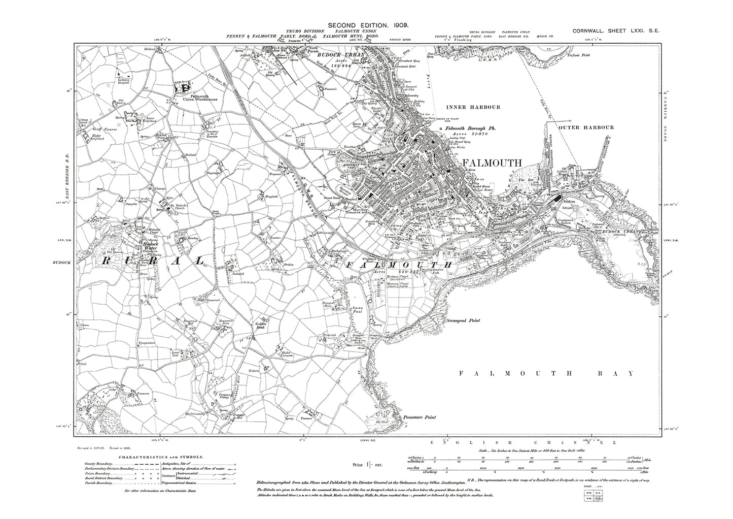 Copy of Falmouth, Budock Water, old map Cornwall 1909: 71SE