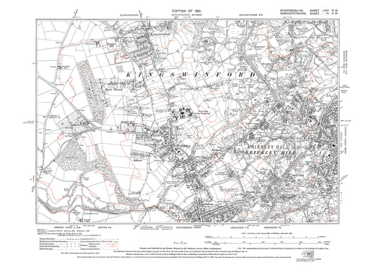 Kingswinford, Wordsley, Brettell Lane, Audnam, old map Staffs 1921: 71NW