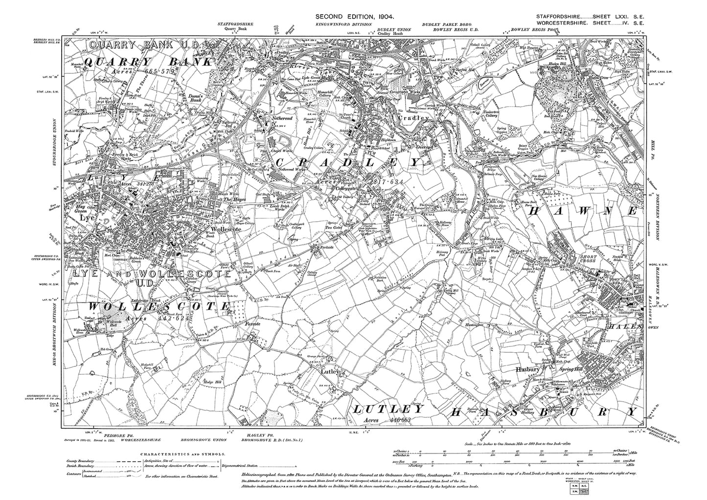 Cradley, Dunn's Bank, old map Staffs 1904: 71SE