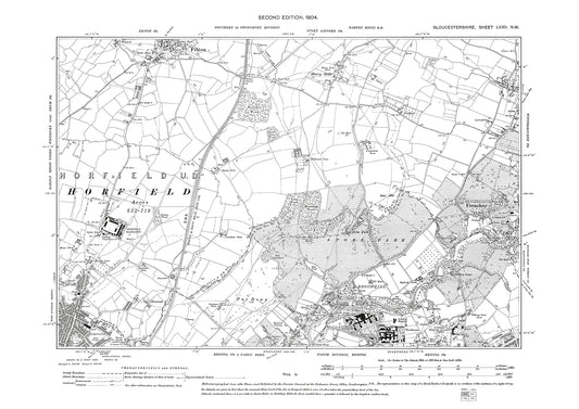 Old OS map dated 1904, showing Bristol Horfield, Fishponds (north), Frenchay (west), Filton in Gloucestershire - 72NW
