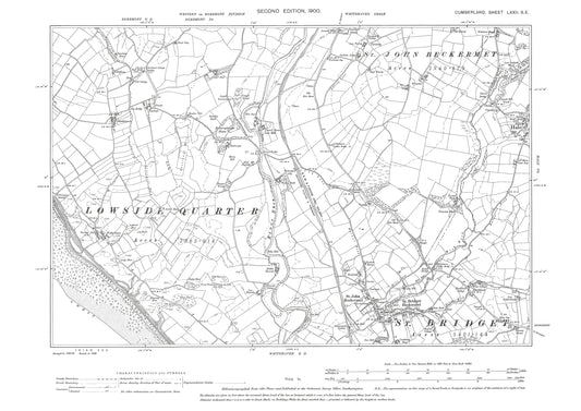 Old OS map dated 1900, showing St Briget Beckermet, Hale (west) in Cumberland - 72SE