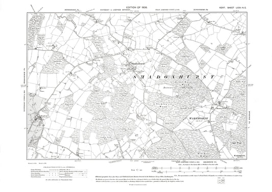 Shadoxhurst, old map Kent 1908: 72NE
