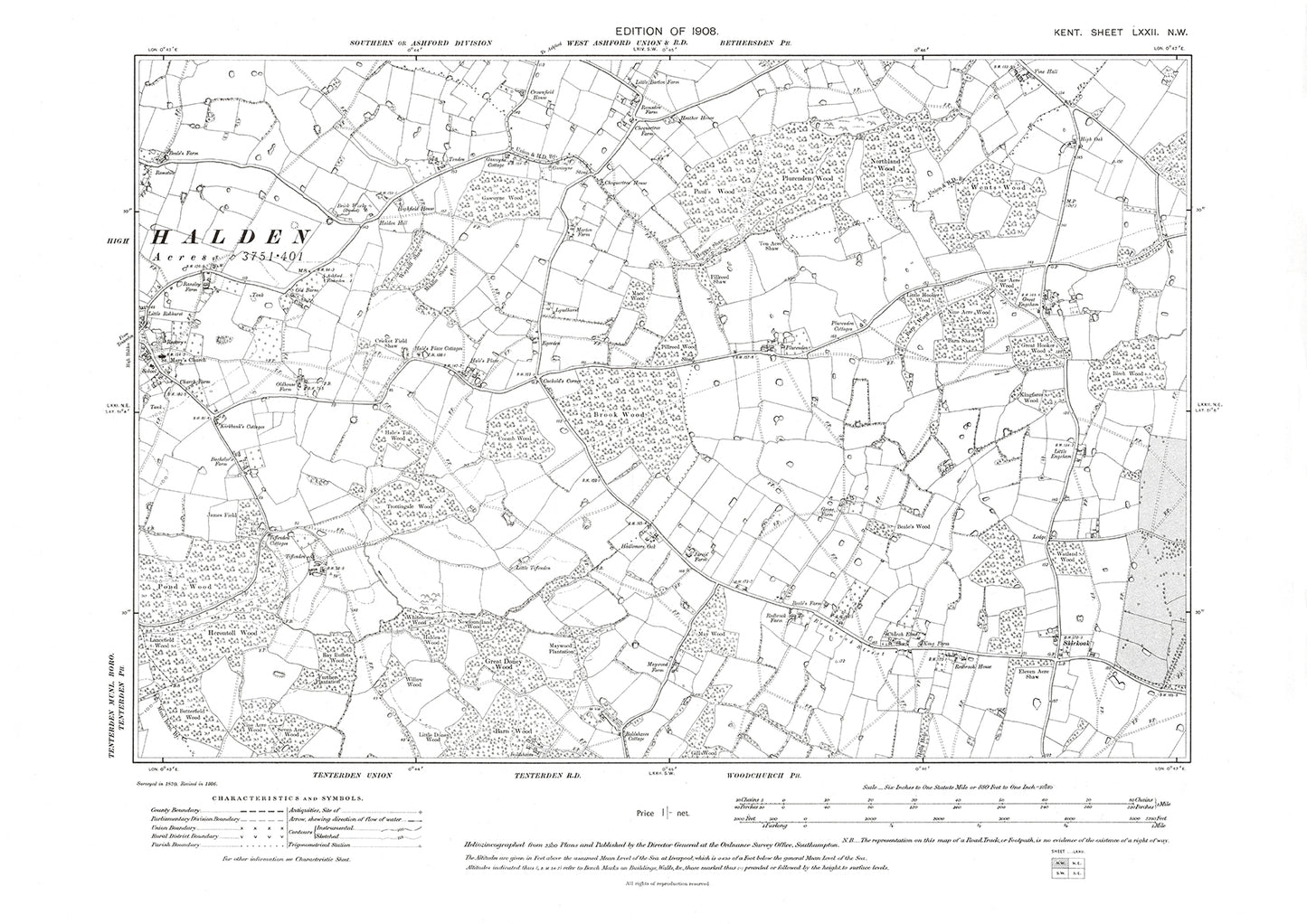 Halden, old map Kent 1908: 72NW