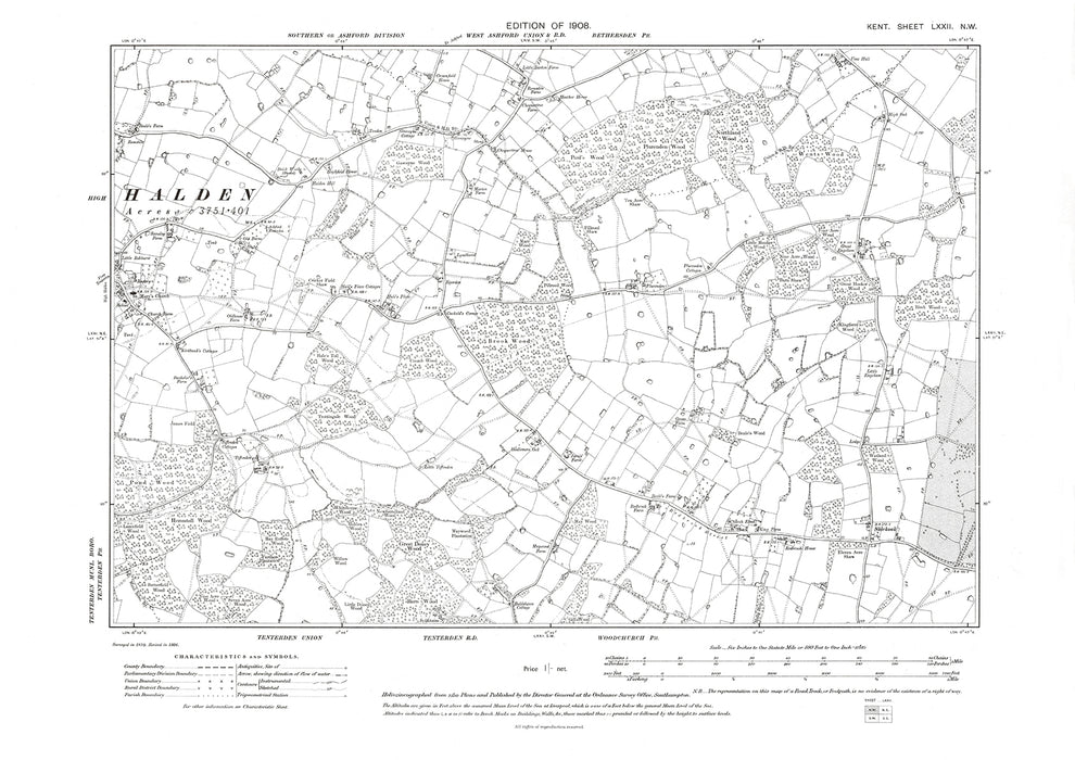 Halden, old map Kent 1908: 72NW – Old Map Downloads