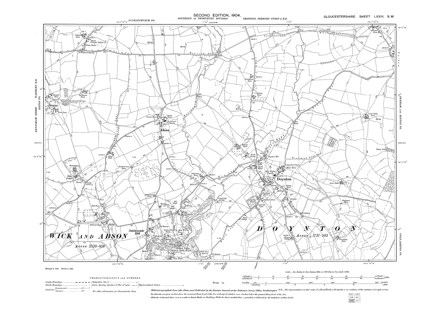 Tockington Map Old OS map dated 1904, showing Doynton, Naishcoombe Hill in Gloucester ...