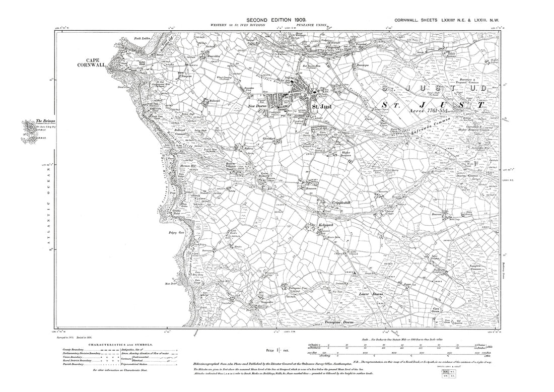 Sancreed, Newbridge, Grumbla, old map Cornwall 1908: 73NE-NW – Old Map ...