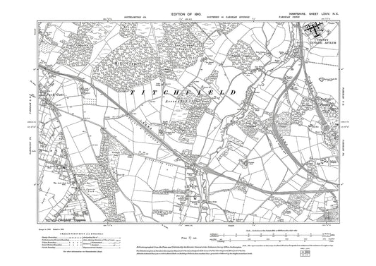 Old OS map dated 1910, showing Titchfield (north), Park Gate, Fontley in Hampshire - 74NE