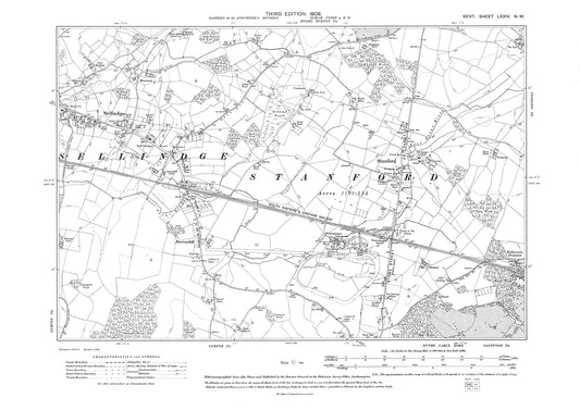 Sellindge, Stanford, Westenhanger, old map Kent 1908: 74NW