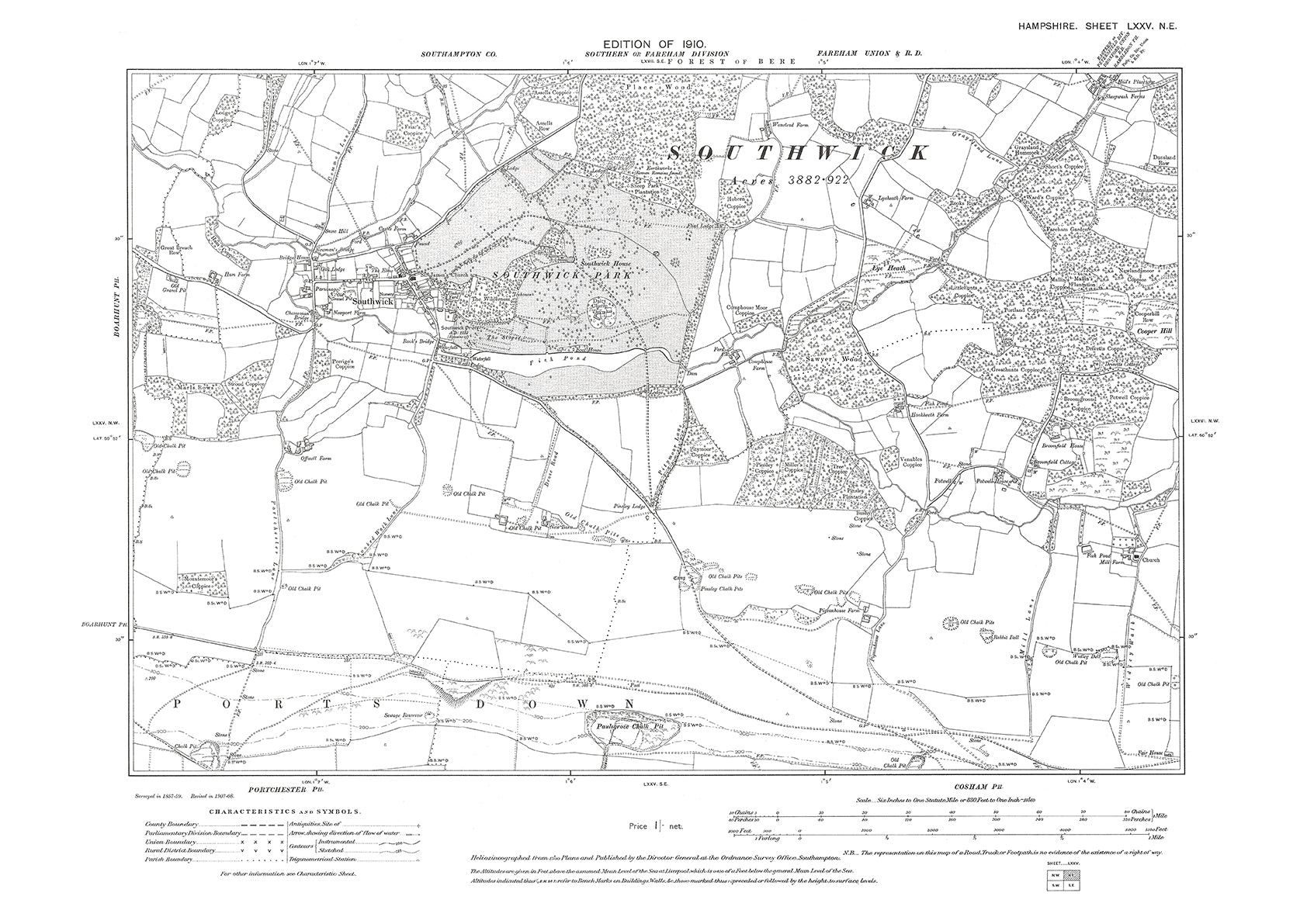 Old OS map dated 1910, showing Southwick in Hampshire - 75NE – Old Map ...