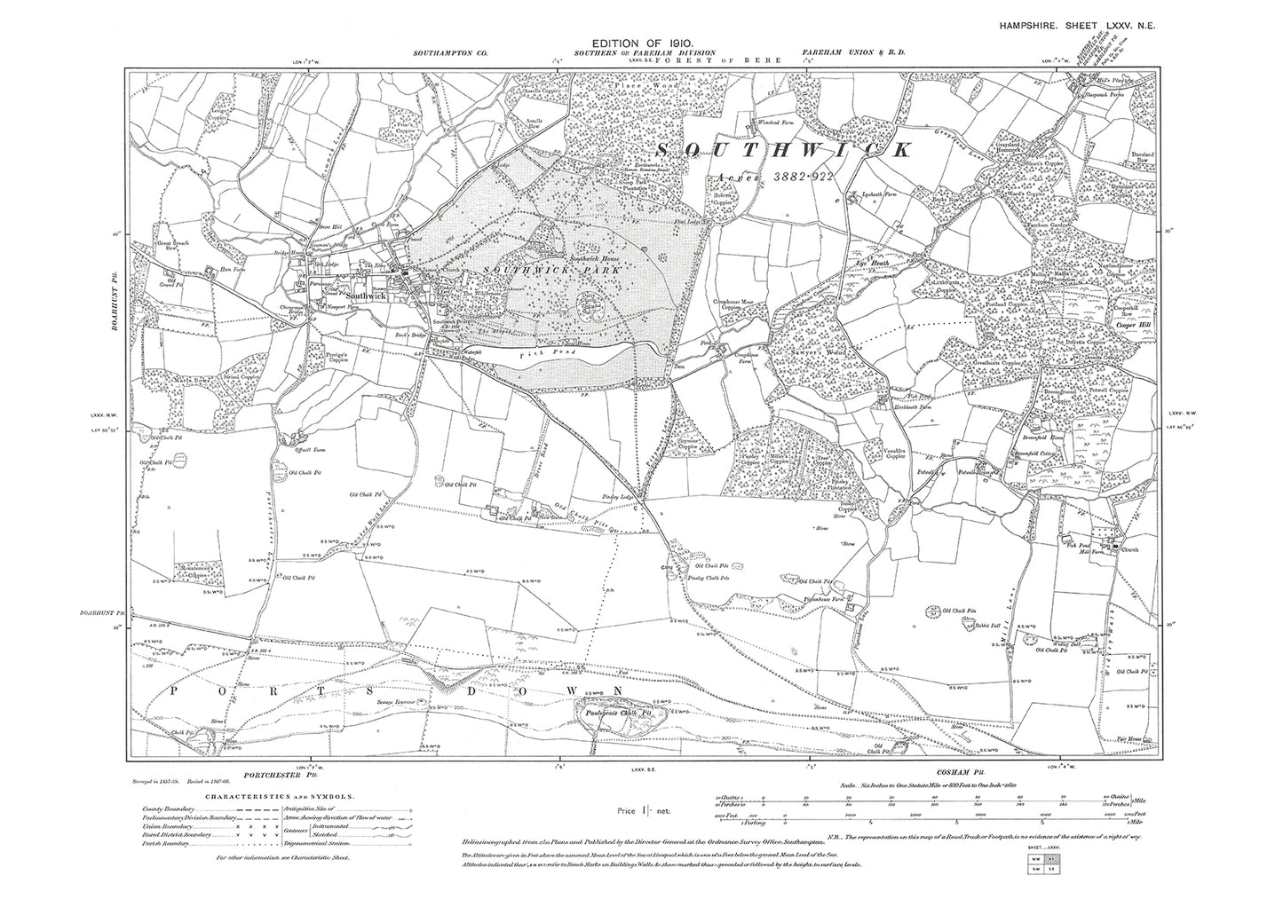 Old OS map dated 1910, showing Southwick in Hampshire - 75NE