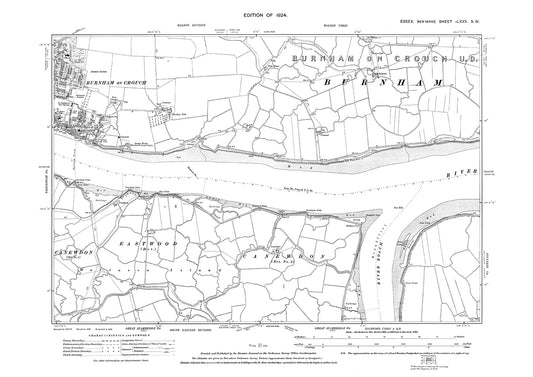 Old OS map dated 1924, showing Burnham on Crouch (east) in Essex - 75SW