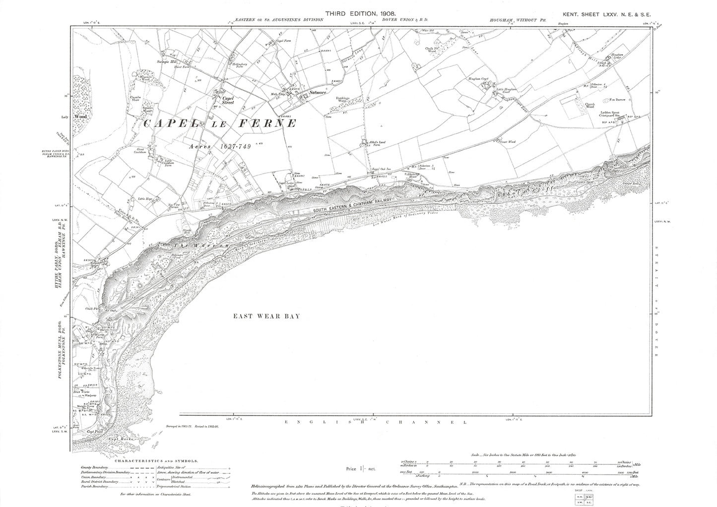 Capel le Ferne, old map Kent 1908: 75NE-SE