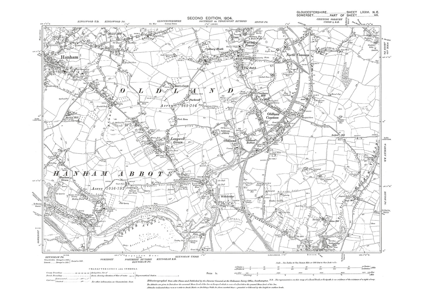 Old OS map dated 1904, showing Hanham, Oldland, Warmley Tower, Longwell Green, Bitton (north) in Gloucestershire - 76NE