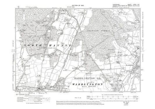 Old OS map dated 1910, showing Havant (north), Denvilles, Westbourne, Durrants in Hampshire - 76NE