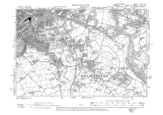 Old OS map dated 1904, showing Bristol (southeast), Knowle, Brislington in Gloucestershire - 76NW