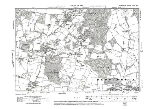 Old OS map dated 1910, showing Waterlooville, Stakes, Purbrook, Portsdown in Hampshire - 76NW