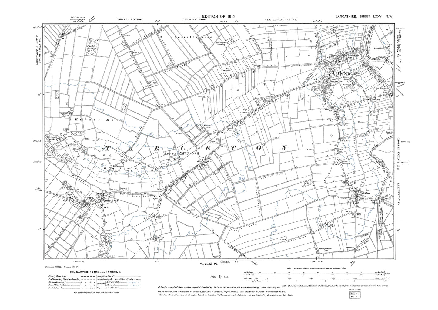 Tarleton, Mere Brow - Lancashire in 1912 : 76NW