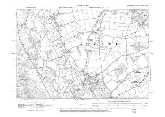 Old OS map dated 1910, showing Sopley, Ripley in Hampshire - 78SE